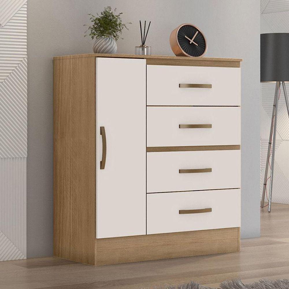 Guarda Roupa Casal Porto Com Cômoda Lite 4 Gavetas 1 Porta Nature Off White - Móveis Leão - 7