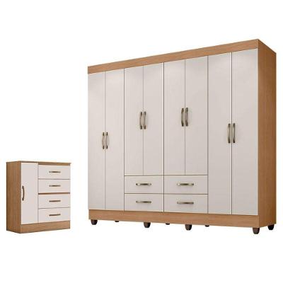 Guarda Roupa Casal Porto Com Cômoda Lite 4 Gavetas 1 Porta Nature Off White - Móveis Leão