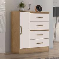 Guarda Roupa Casal Porto Com Cômoda Lite 4 Gavetas 1 Porta Nature Off White - Móveis Leão - 7
