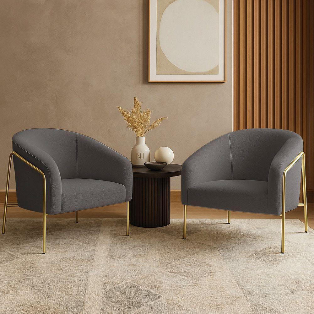 Poltrona Sala Industrial Alta Dourado Kit 2 Stella Bouclê D03 - D'rossi Cor Grafite - 1