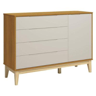 Cômoda com Porta Classic Elfe 4 Gavetas em MDF com Puxadores Embutidos Bege