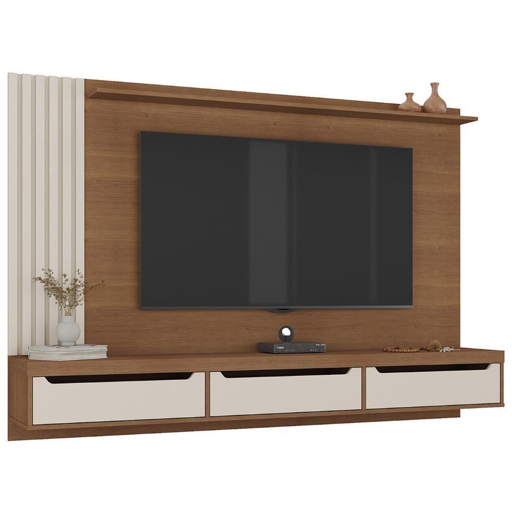Painel TV 75 Polegadas E Bancada Suspensa Vale Cinamomo Off White A09 - Mpozenato - 2