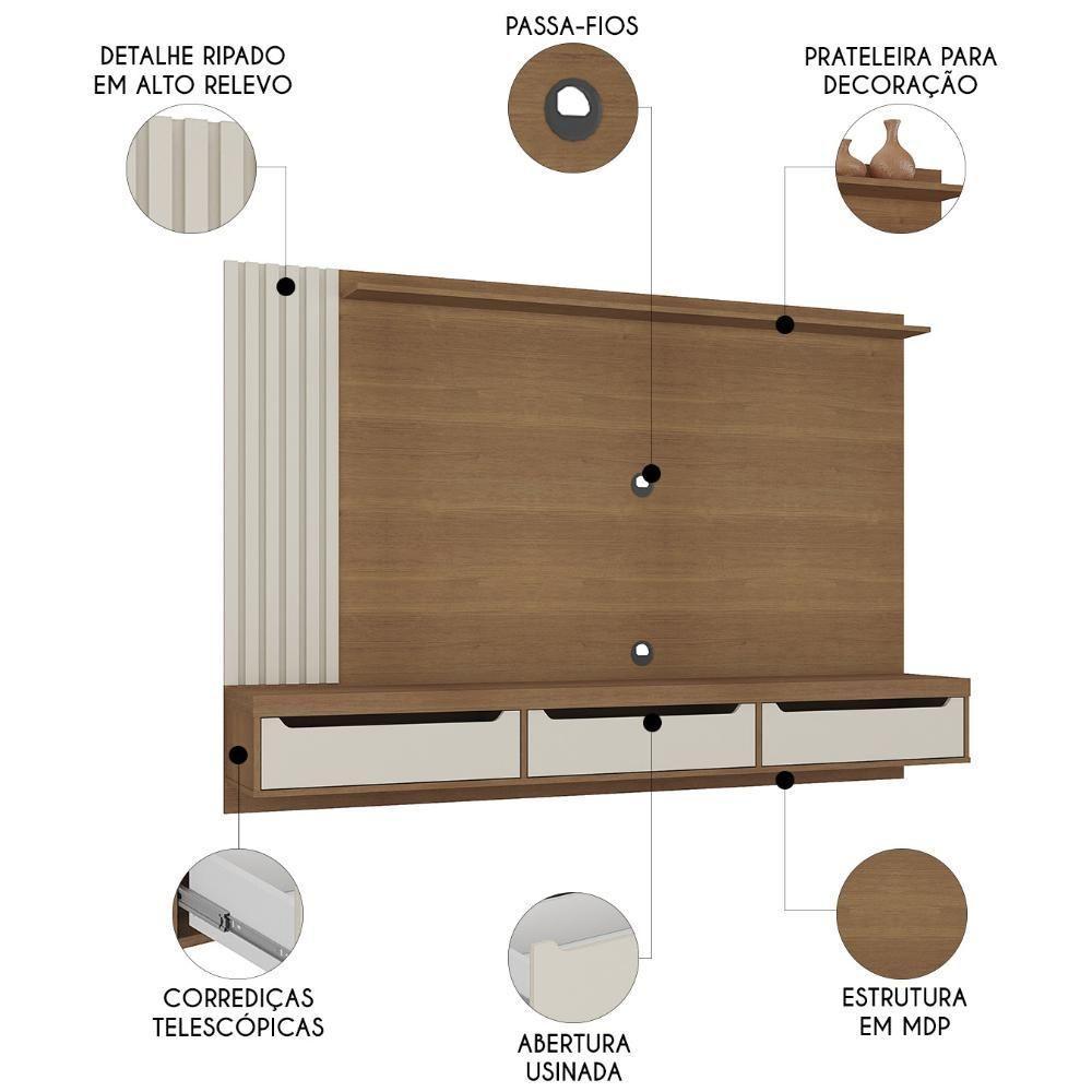 Painel TV 75 Polegadas E Bancada Suspensa Vale Cinamomo Off White A09 - Mpozenato - 3