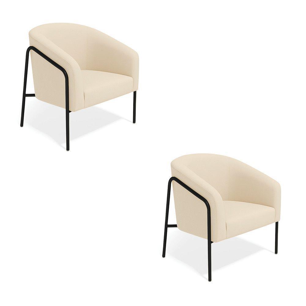 Poltrona Sala Industrial Alta Preto Kit 2 Stella Suede D03 - D'rossi Cor Bege - 2