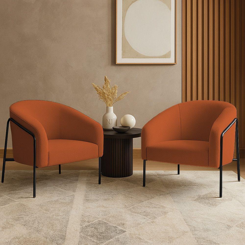 Poltrona Sala Industrial Alta Preto Kit 2 Stella Bouclê D03 - D'rossi Cor Terra - 1