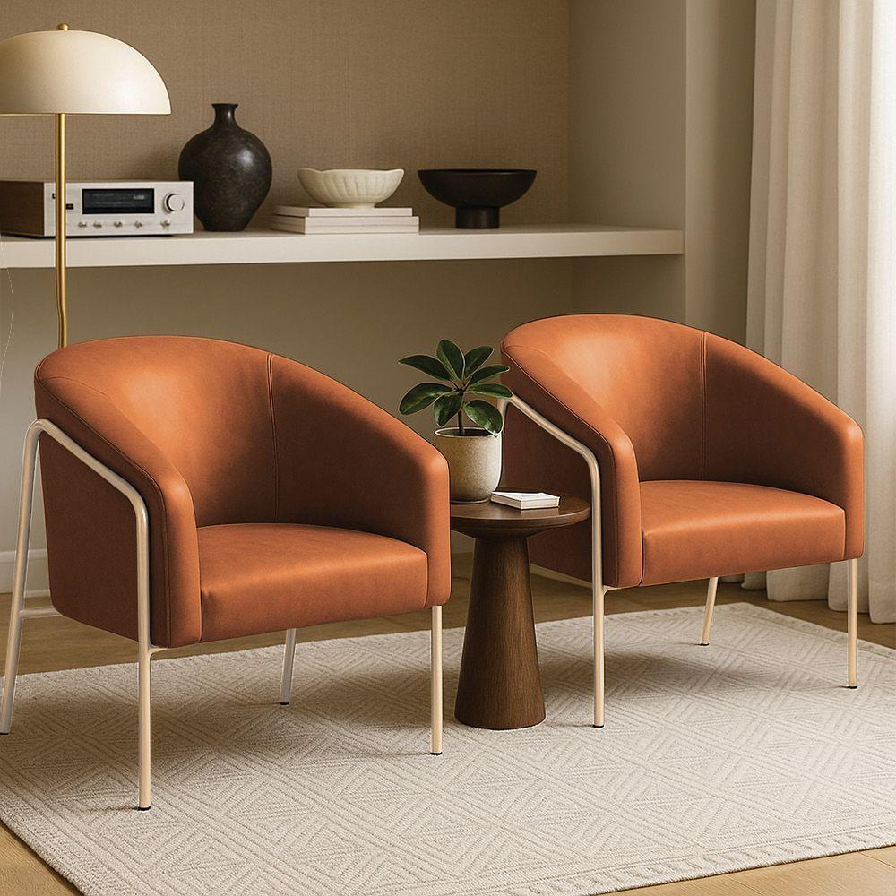 Poltrona Sala Industrial Alta Champanhe Kit 2 Stella Sintético Pu Nozes D03 - D'rossi - 1