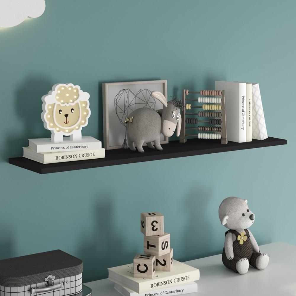 Prateleira Flutuante Quarto Infantil Com Suporte Invisível 91x20cm Yara Preto - Lumil - 2