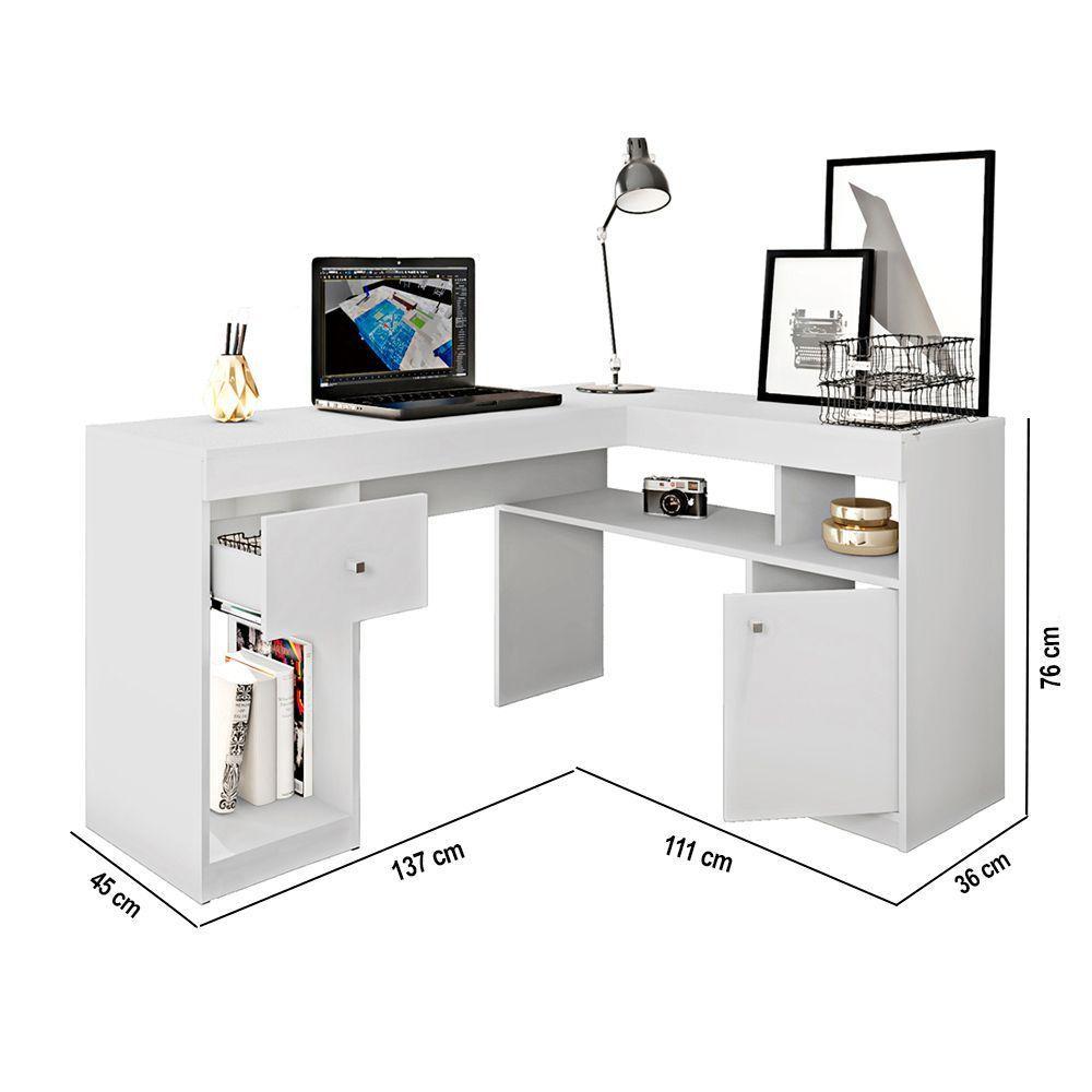 Escrivaninha Mesa Computador De Canto Office 137cm Suzan C01 - D'rossi Cor Branco - 3