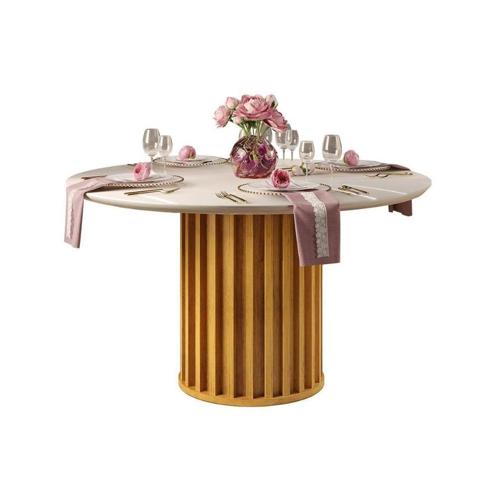 Mesa Para Cozinha Viena Com Tampo Madeirado Com Vidro 136cm Cedro Off White Dj Móveis - 1