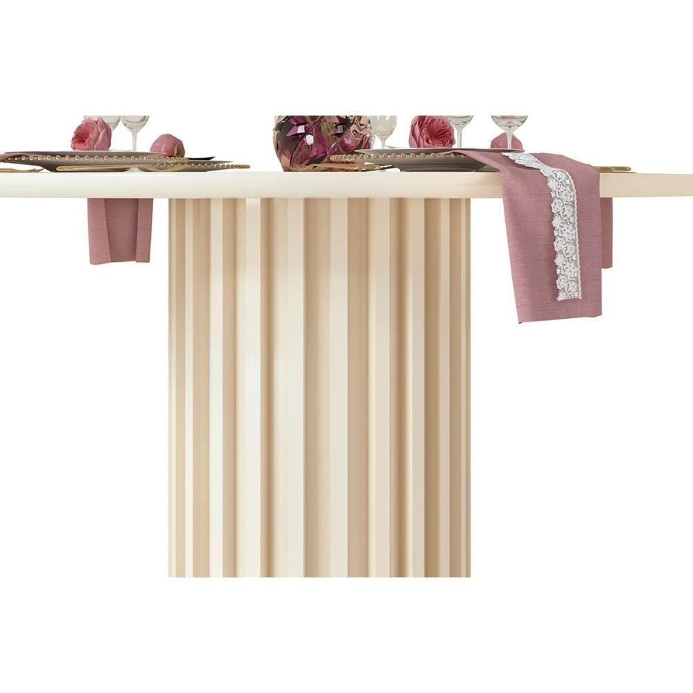 Mesa Para Cozinha Viena Com Tampo Madeirado Com Vidro 136cm Cedro Off White Dj Móveis - 5