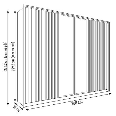 Guarda Roupa Casal Turium C01 6 Portas de Bater 4 Gavetas Buriti MDF MDP Mpozenato