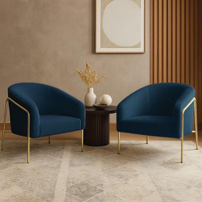 Poltrona Sala Industrial Alta Kit 2 Stella Bouclê Azul Dourado D'Rossi