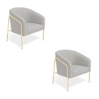 Poltrona Sala Industrial Alta Champanhe Kit 2 Stella Suede Cinza D03 - D'rossi - 2