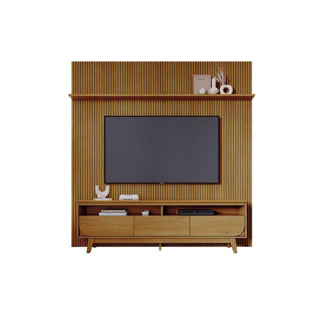 Painel Piso Teto New Guaporé Com Rack Bancada Selene New Luna Ambiente Cumaru - Madetec - 2