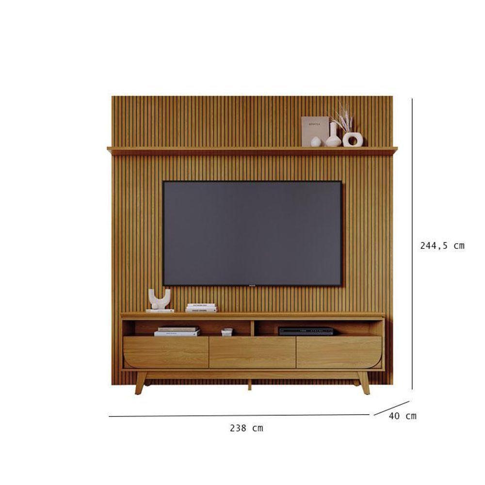 Painel Piso Teto New Guaporé Com Rack Bancada Selene New Luna Ambiente Cumaru - Madetec - 3