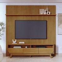 Painel Piso Teto New Guaporé Com Rack Bancada Selene New Luna Ambiente Cumaru - Madetec - 1