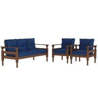 Jogo Sofá Madeira Maciça 3 Lugares E 2 Poltronas Liz Multimóveis Cr7001 Azul - 2