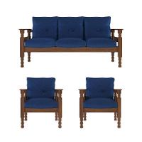 Jogo Sofá Madeira Maciça 3 Lugares E 2 Poltronas Liz Multimóveis Cr7001 Azul