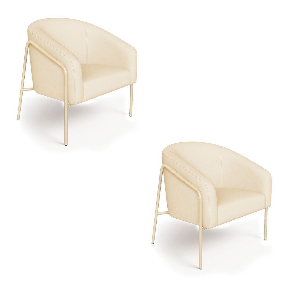 Poltrona Sala Industrial Alta Champanhe Kit 2 Stella Linho Bege D03 - D'rossi - 5