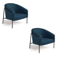 Poltrona Sala Industrial Alta Preto Kit 2 Stella Bouclê D03 - D'rossi Cor Azul - 2