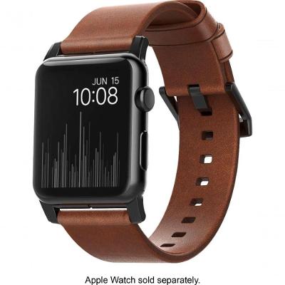 Nomad - Pulseira De Couro Moderna Para Apple Watch 42 Mm E 44 Mm - Marrom Com Alças Pretas-strap-aw-42mm-ns-hor-brn-bl