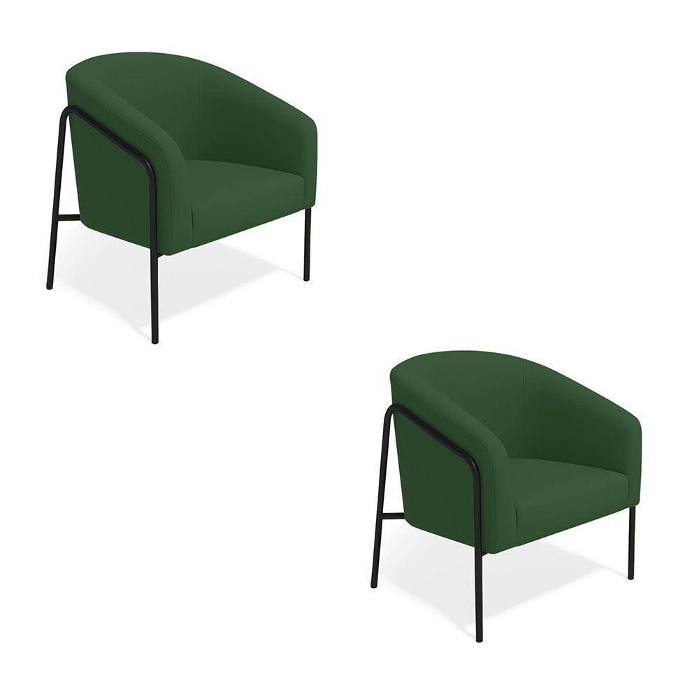 Poltrona Sala Industrial Alta Preto Kit 2 Stella Veludo Verde D03 - D'rossi - 2