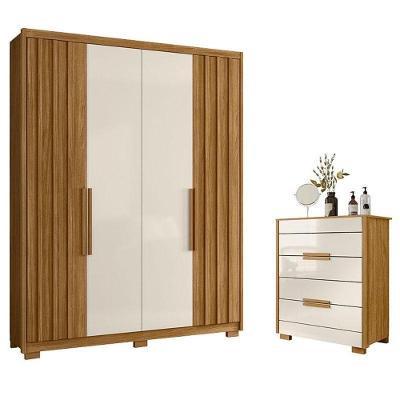 Guarda Roupa Solteiro Califórnia E Cômoda Dhara Freijó Off White - Moval