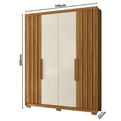 Guarda Roupa Solteiro e Cômoda Califórnia Dhara 4 Portas 4 Gavetas MDP Freijó Off White Texturizado