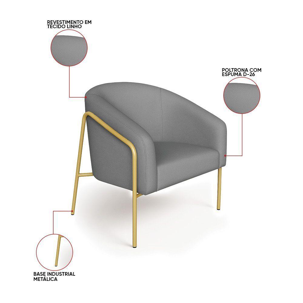 Poltrona Sala Industrial Alta Dourado Kit 2 Stella Linho D03 - D'rossi Cor Grafite - 3