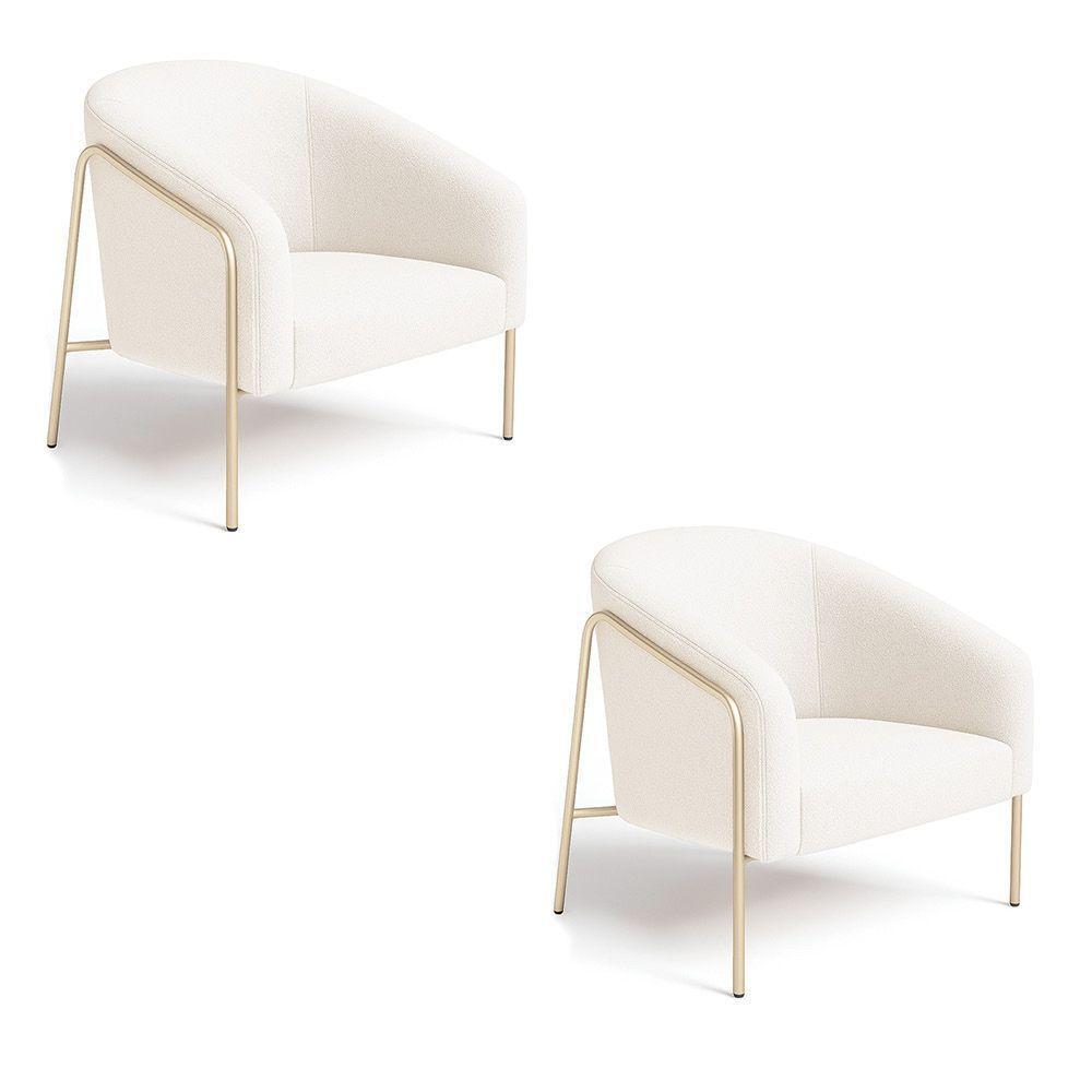 Poltrona Sala Industrial Alta Champanhe Kit 2 Stella Bouclê D03 - D'rossi Cor Off White - 3