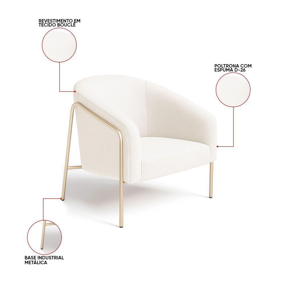 Poltrona Sala Industrial Alta Champanhe Kit 2 Stella Bouclê D03 - D'rossi Cor Off White - 4