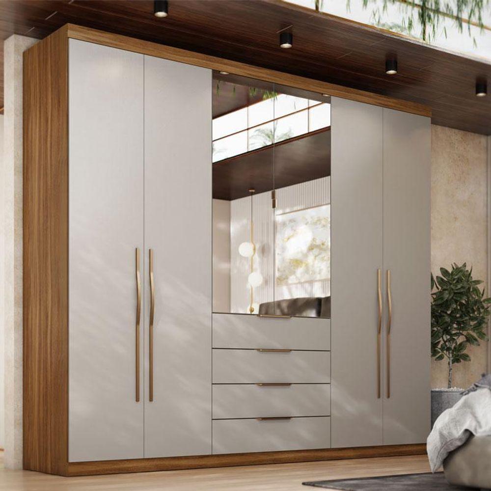Guarda Roupa Casal Ambiente Giardino 6 Portas Amêndola Nude Prime Tx Com Espelho - Demóbile - 1