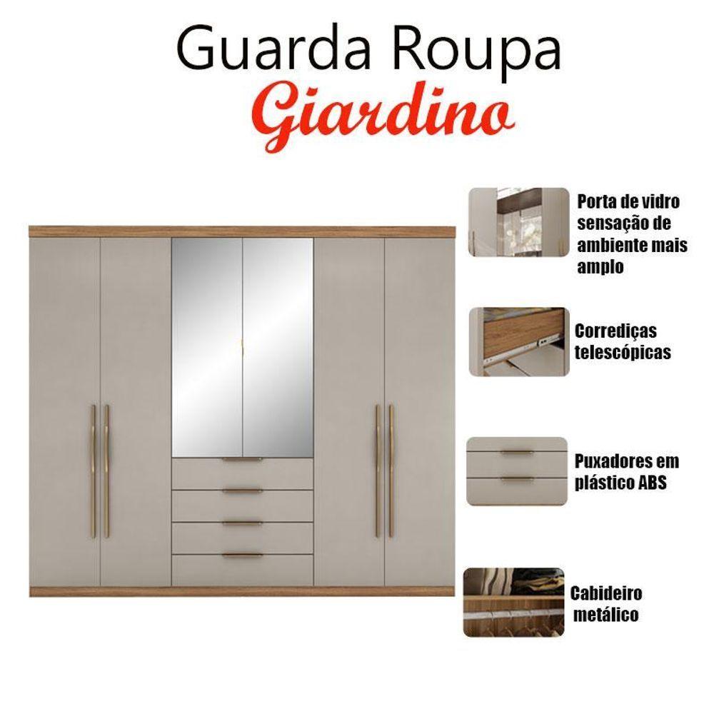 Guarda Roupa Casal Ambiente Giardino 6 Portas Amêndola Nude Prime Tx Com Espelho - Demóbile - 4