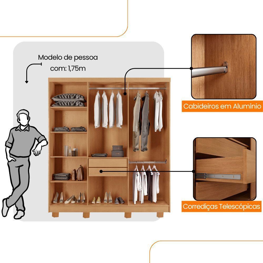Guarda Roupa Casal Roma Mdf 6 Portas 2 Gavetas Com Pés Naturalle/off White Com Pés - 5