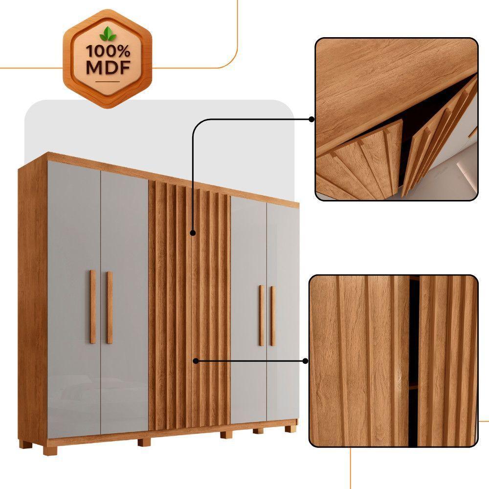 Guarda Roupa Casal Roma Mdf 6 Portas 2 Gavetas Com Pés Naturalle/off White Com Pés - 6