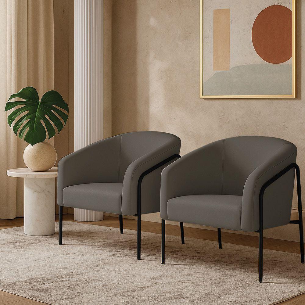 Poltrona Sala Industrial Alta Preto Kit 2 Stella Suede Grafite D03 - D'rossi - 1