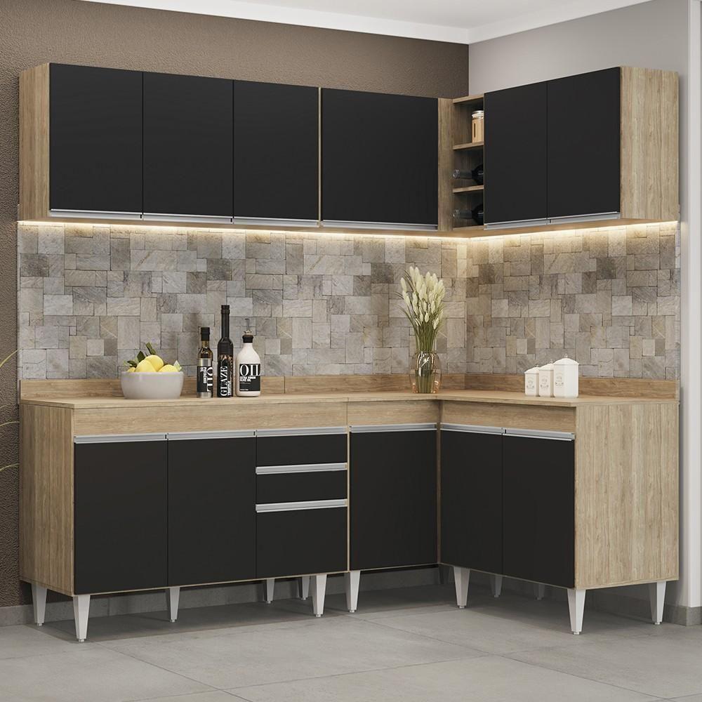 Armário De Cozinha Modulado De Canto 6 Peças Cp29 Balcão Com Tampo Castanho/preto - Lumil - 2