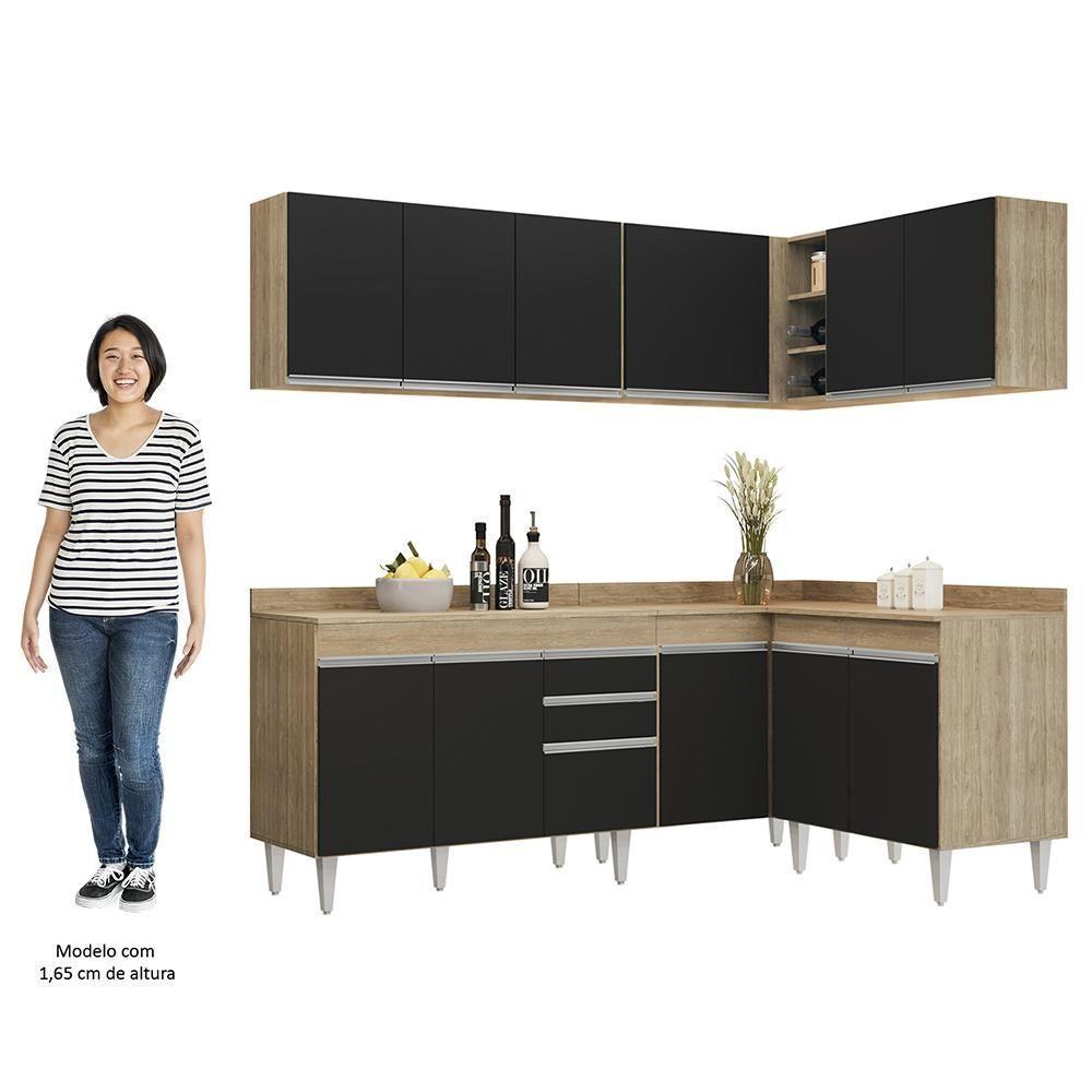 Armário De Cozinha Modulado De Canto 6 Peças Cp29 Balcão Com Tampo Castanho/preto - Lumil - 5