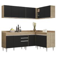 Armário De Cozinha Modulado De Canto 6 Peças Cp29 Balcão Com Tampo Castanho/preto - Lumil - 1