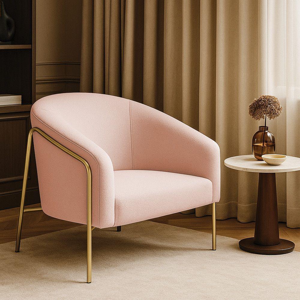 Poltrona Sala Industrial Alta Dourado Stella Bouclê D03 - D'rossi Cor Rose - 1