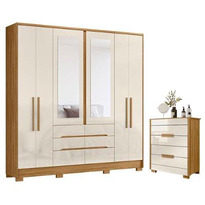 Guarda Roupa Casal San Francisco E Cômoda Dhara Freijó Off White - Moval