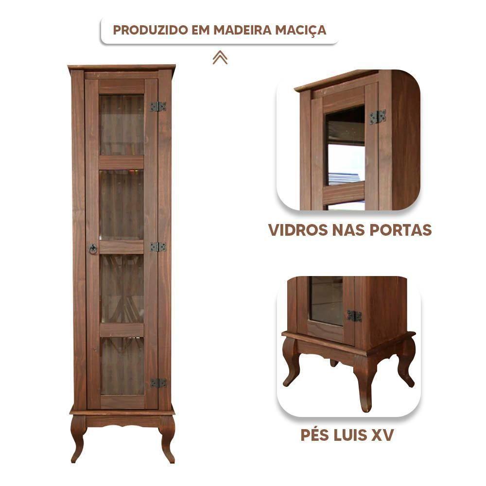 Cristaleira Torre 1 Porta De Vidro Madeira Maciça Rústica Imbuia - 6