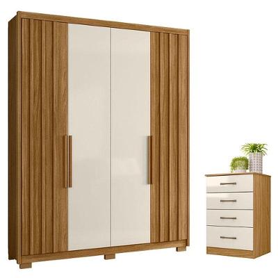 Guarda Roupa Solteiro e Cômoda Califórnia Ms913 4 Portas de Bater 4 Gavetas em MDP Freijó Off White