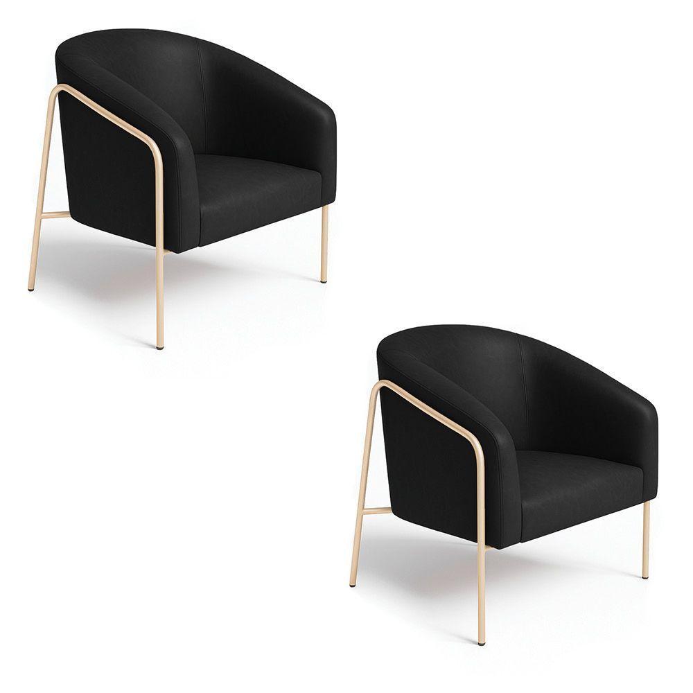 Poltrona Sala Industrial Alta Champanhe Kit 2 Stella Sintético Pu Preto D03 - D'rossi - 2