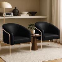 Poltrona Sala Industrial Alta Champanhe Kit 2 Stella Sintético Pu Preto D03 - D'rossi - 1