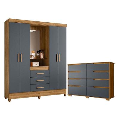 Guarda Roupa Casal Capelinha Capri E Cômoda Georgia Freijó Cinza - Moval