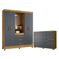 Guarda Roupa Casal Capelinha Capri E Cômoda Georgia Freijó Cinza - Moval - 1