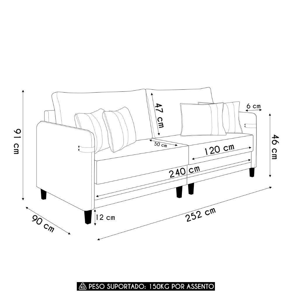 Sofá 4 Lugares Living 252cm Pé Madeira Zoe Boucle Cinza Z08 - Mpozenato - 4