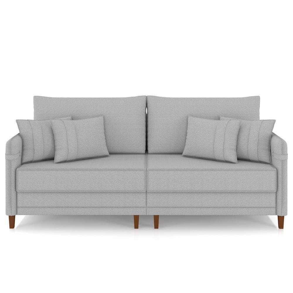 Sofá 4 Lugares Living 252cm Pé Madeira Zoe Boucle Cinza Z08 - Mpozenato - 5