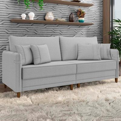 Sofá 4 Lugares Living 252cm Pé Madeira Zoe Boucle Cinza Z08 - Mpozenato